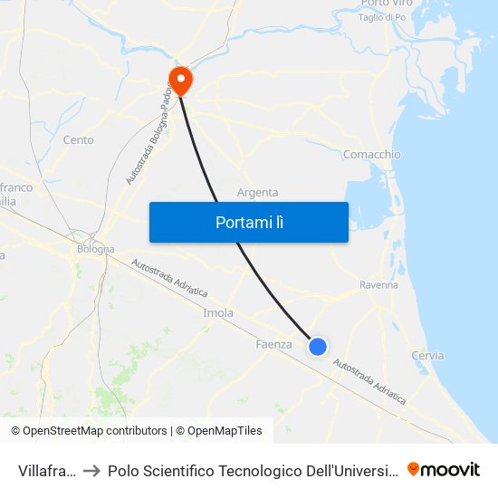 Villafranca to Polo Scientifico Tecnologico Dell'Università Di Ferrara map