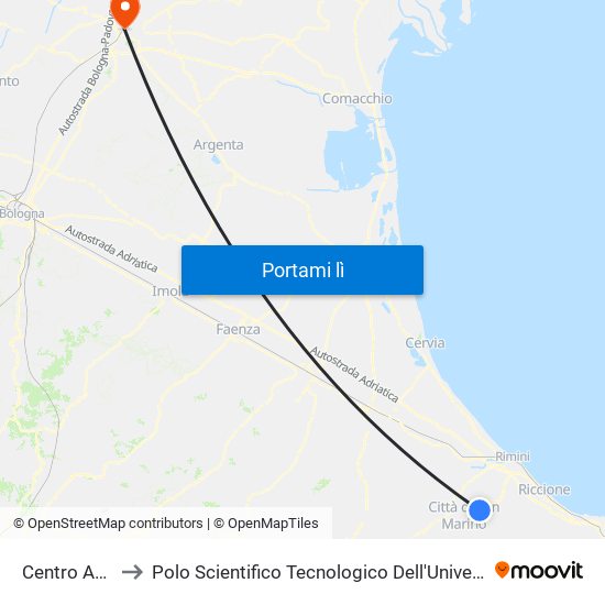 Centro Atlante to Polo Scientifico Tecnologico Dell'Università Di Ferrara map
