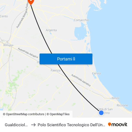 Gualdicciolo - Bivio to Polo Scientifico Tecnologico Dell'Università Di Ferrara map