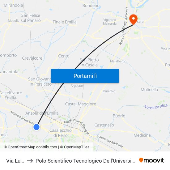 Via Lunga to Polo Scientifico Tecnologico Dell'Università Di Ferrara map