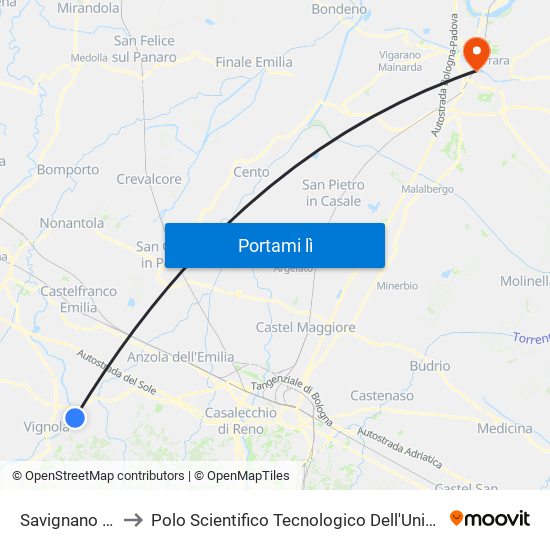 Savignano Mulino to Polo Scientifico Tecnologico Dell'Università Di Ferrara map