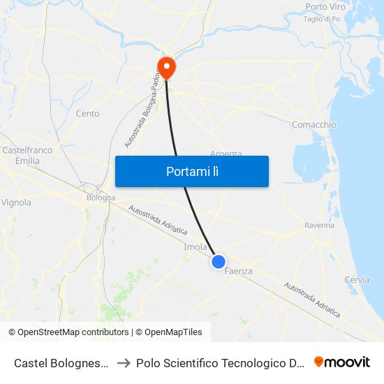 Castel Bolognese-Riolo Terme to Polo Scientifico Tecnologico Dell'Università Di Ferrara map