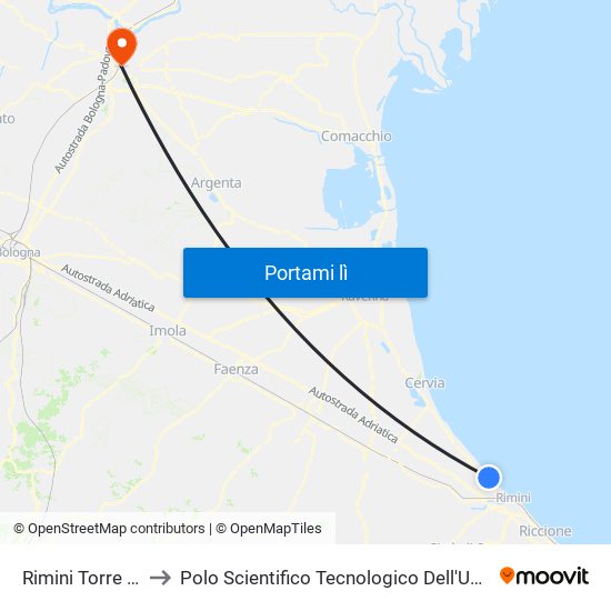 Rimini Torre Pedrera to Polo Scientifico Tecnologico Dell'Università Di Ferrara map