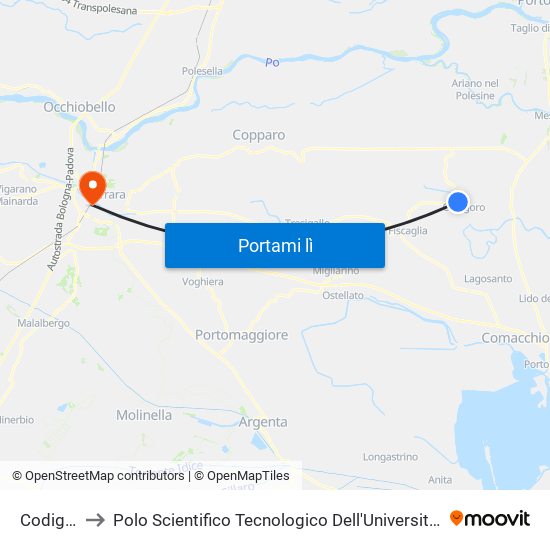 Codigoro to Polo Scientifico Tecnologico Dell'Università Di Ferrara map