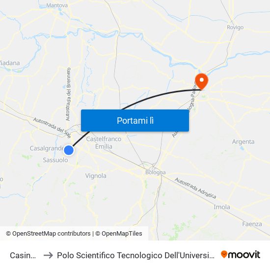 Casinalbo to Polo Scientifico Tecnologico Dell'Università Di Ferrara map