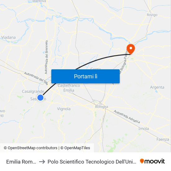 Emilia Romagna 1 to Polo Scientifico Tecnologico Dell'Università Di Ferrara map