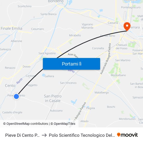 Pieve Di Cento P.Ta Bologna to Polo Scientifico Tecnologico Dell'Università Di Ferrara map