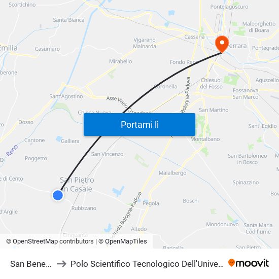 San Benedetto to Polo Scientifico Tecnologico Dell'Università Di Ferrara map