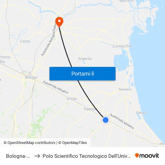 Bologna-Romiti to Polo Scientifico Tecnologico Dell'Università Di Ferrara map