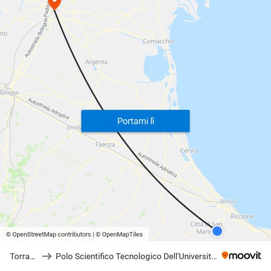 Torraccia to Polo Scientifico Tecnologico Dell'Università Di Ferrara map