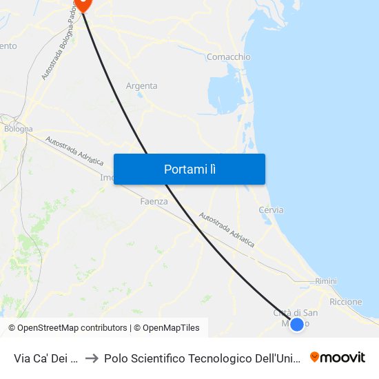 Via Ca' Dei Lunghi to Polo Scientifico Tecnologico Dell'Università Di Ferrara map