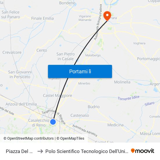 Piazza Del Nettuno to Polo Scientifico Tecnologico Dell'Università Di Ferrara map