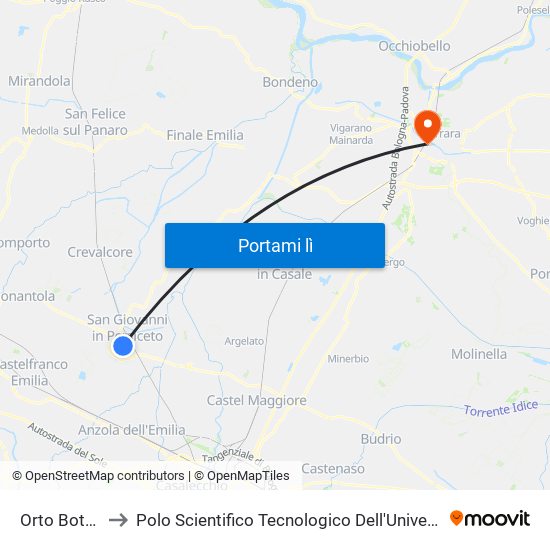 Orto Botanico to Polo Scientifico Tecnologico Dell'Università Di Ferrara map