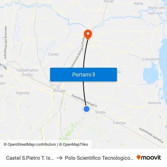 Castel S.Pietro T. Istituto Alberghiero to Polo Scientifico Tecnologico Dell'Università Di Ferrara map