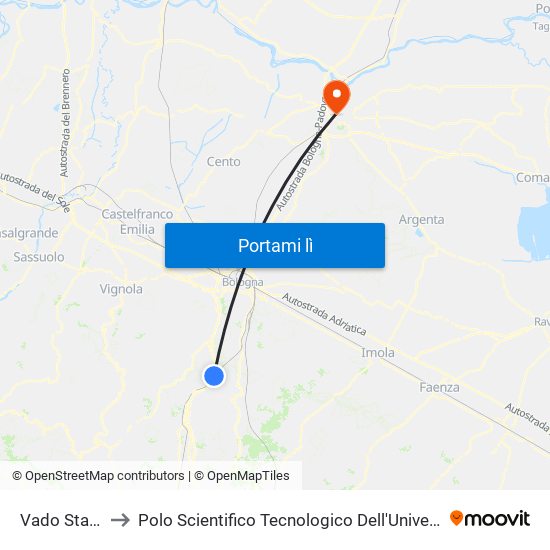 Vado Stazione to Polo Scientifico Tecnologico Dell'Università Di Ferrara map