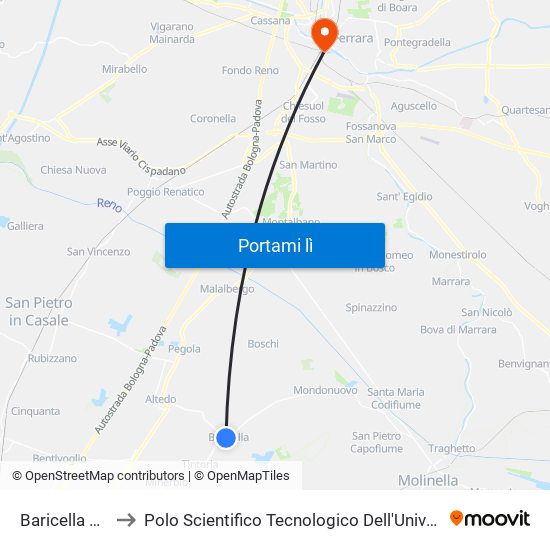 Baricella Scuole to Polo Scientifico Tecnologico Dell'Università Di Ferrara map