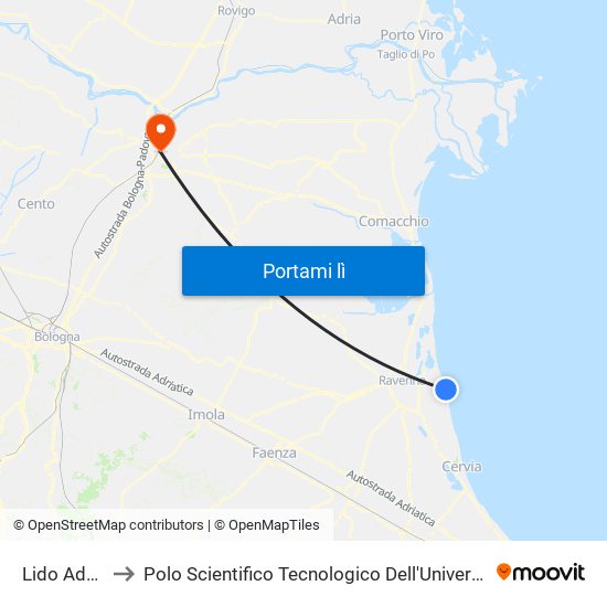 Lido Adriano to Polo Scientifico Tecnologico Dell'Università Di Ferrara map