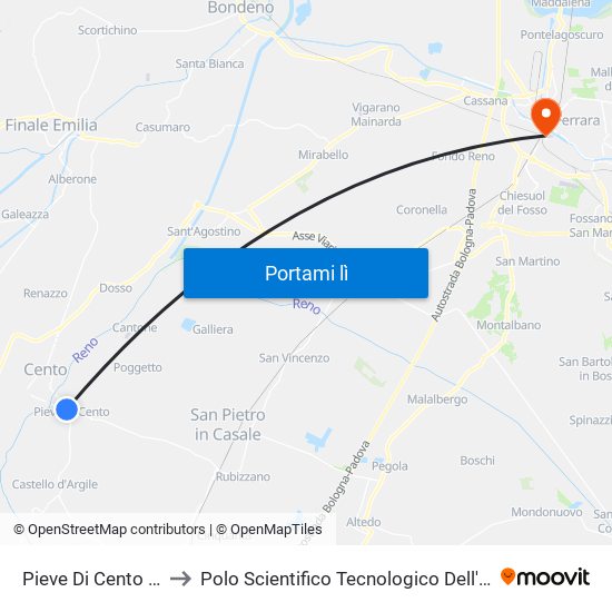 Pieve Di Cento P.Ta Cento to Polo Scientifico Tecnologico Dell'Università Di Ferrara map