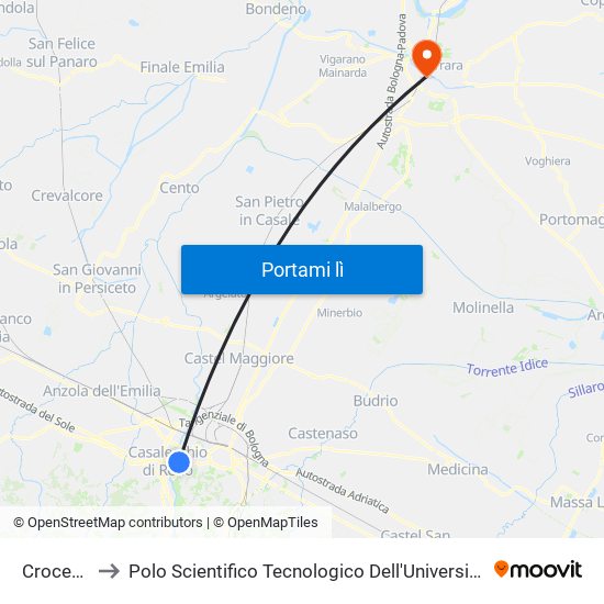 Crocefissi to Polo Scientifico Tecnologico Dell'Università Di Ferrara map