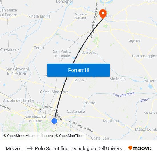 Mezzofanti to Polo Scientifico Tecnologico Dell'Università Di Ferrara map