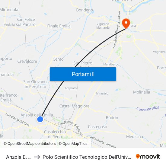 Anzola E. Magli to Polo Scientifico Tecnologico Dell'Università Di Ferrara map