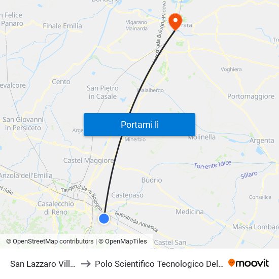 San Lazzaro Villa Rodriguez to Polo Scientifico Tecnologico Dell'Università Di Ferrara map