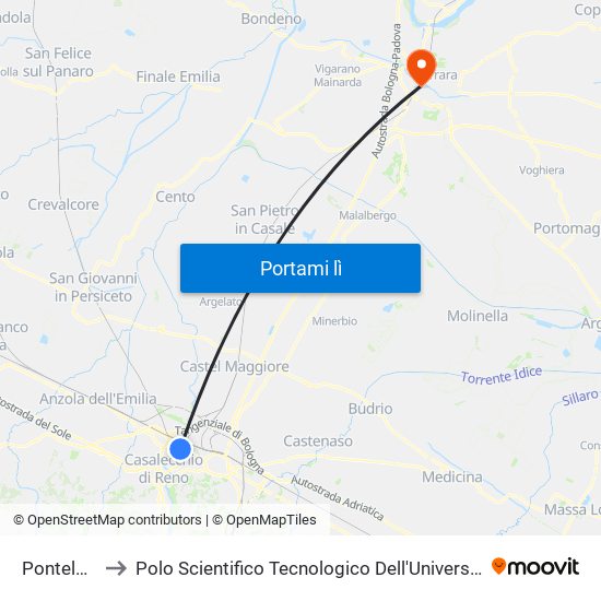 Pontelungo to Polo Scientifico Tecnologico Dell'Università Di Ferrara map