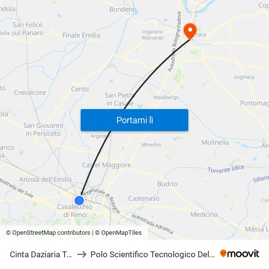 Cinta Daziaria Teatri Di Vita to Polo Scientifico Tecnologico Dell'Università Di Ferrara map