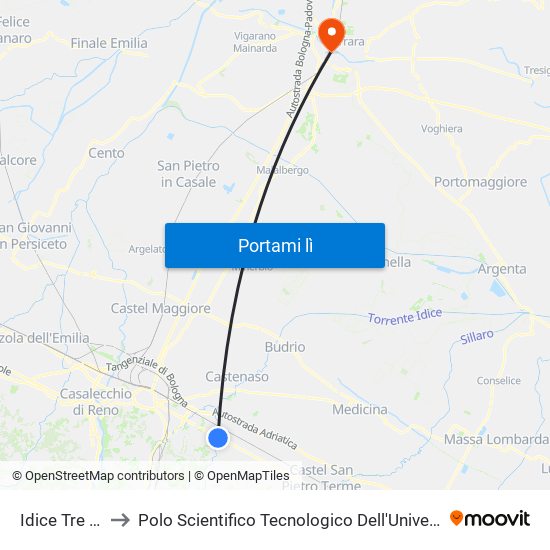 Idice Tre Ponti to Polo Scientifico Tecnologico Dell'Università Di Ferrara map