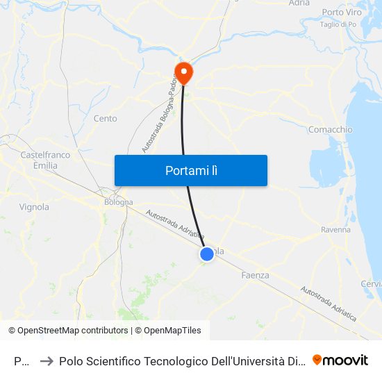 Pola to Polo Scientifico Tecnologico Dell'Università Di Ferrara map