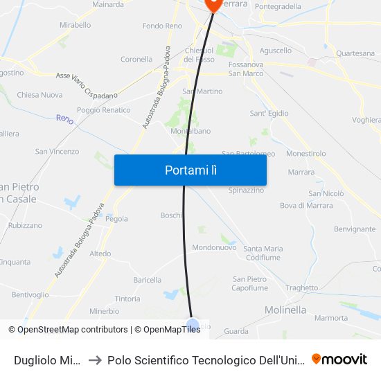 Dugliolo Miserabili to Polo Scientifico Tecnologico Dell'Università Di Ferrara map