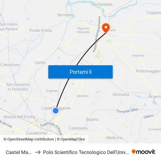 Castel Maggiore to Polo Scientifico Tecnologico Dell'Università Di Ferrara map