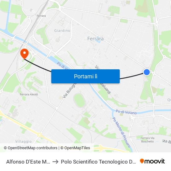 Alfonso D'Este Medaglie D'Oro to Polo Scientifico Tecnologico Dell'Università Di Ferrara map