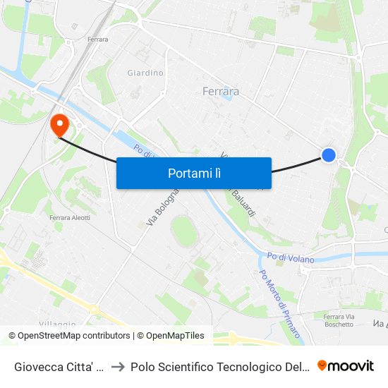 Giovecca Citta' Della Salute to Polo Scientifico Tecnologico Dell'Università Di Ferrara map