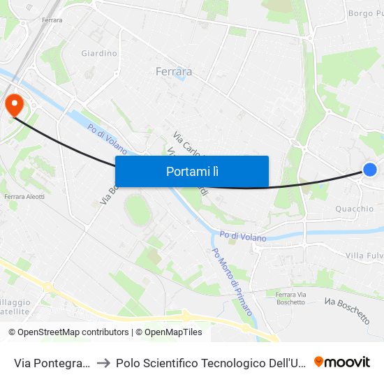 Via Pontegradella Itis to Polo Scientifico Tecnologico Dell'Università Di Ferrara map