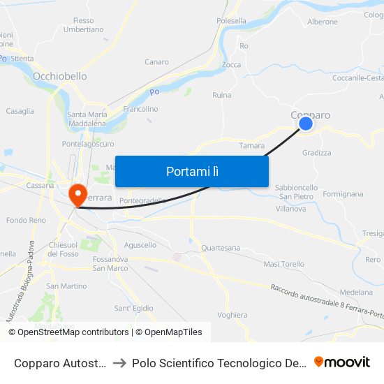 Copparo Autostazione [001] to Polo Scientifico Tecnologico Dell'Università Di Ferrara map