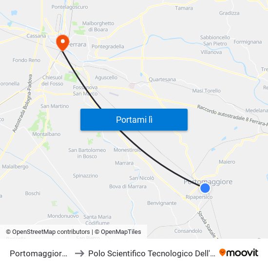 Portomaggiore - Stazione to Polo Scientifico Tecnologico Dell'Università Di Ferrara map