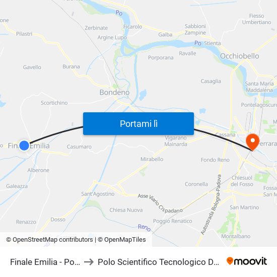 Finale Emilia - Polo Scolastico to Polo Scientifico Tecnologico Dell'Università Di Ferrara map