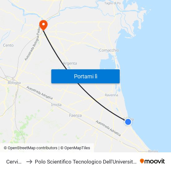 Cervia FS to Polo Scientifico Tecnologico Dell'Università Di Ferrara map