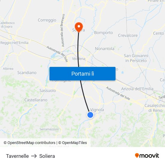 Tavernelle to Soliera map