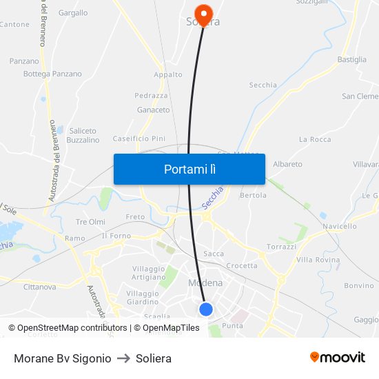 Morane Bv Sigonio to Soliera map