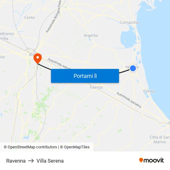 Ravenna to Villa Serena map