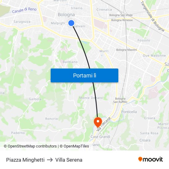 Piazza Minghetti to Villa Serena map