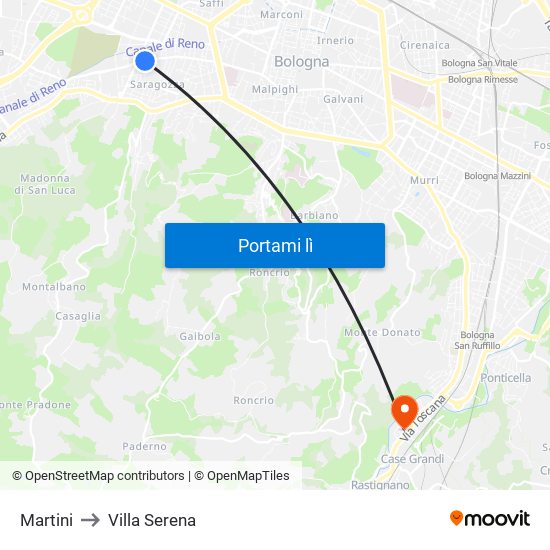 Martini to Villa Serena map