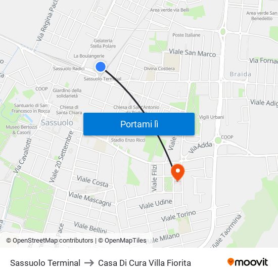 Sassuolo Terminal to Casa Di Cura Villa Fiorita map