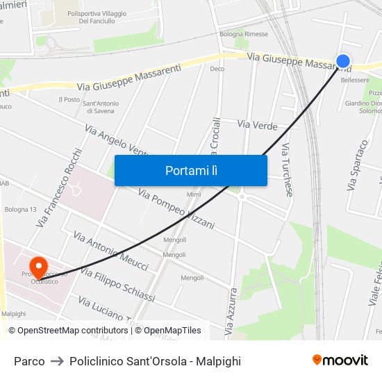 Parco to Policlinico Sant'Orsola - Malpighi map