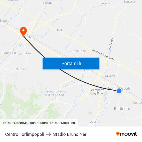 Centro Forlimpopoli to Stadio Bruno Neri map