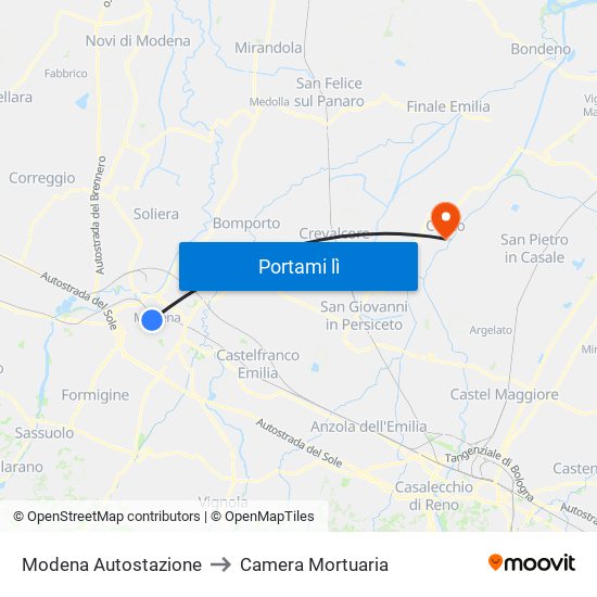 Modena  Autostazione to Camera Mortuaria map
