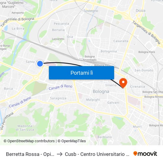 Berretta Rossa - Opificio Golinelli to Cusb - Centro Universitario Sportivo Bologna map