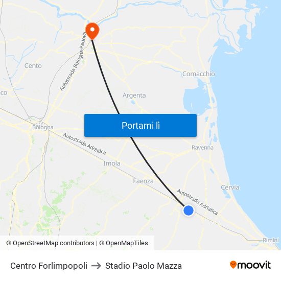 Centro Forlimpopoli to Stadio Paolo Mazza map